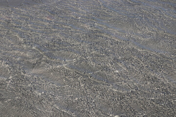 A close up of a body of water with waves gently flowing in and out of the serene scene. Water grey background