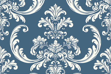 White royal pattern on blu backround, regency style