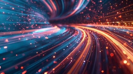 Fototapeta premium technology background of high-speed data transmission, representation of emitting colorful electromagnetic waves, modern fiber data transmission