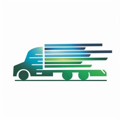 logistic truck fast delivery logo icon illustration design in blue green colors, logo for delivery company; truck and speed lines; marketplace logo