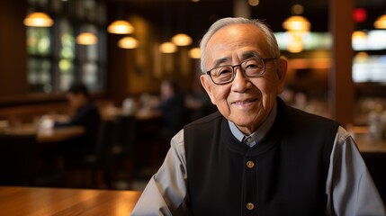 Fototapeta premium Senior asian executive in formal attire exudes confidence and success in office portrait