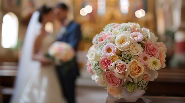 Bouquet of Daisies in Church Aisle