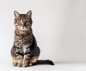 Beautiful short hair cat sitting on a white background 