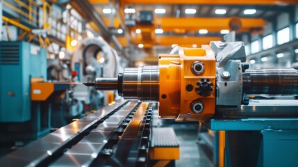 Fototapeta premium A milling operation is performed on a lathe CNC machine, showcasing precision manufacturing and machining