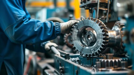 A metalworking process involves machining a gear wheel with oil lubrication, ensuring smooth and precise operation.