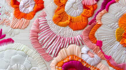 Obraz premium Embroidery scalloped, DIY, beautiful flower patterns, ideas, textiles and fabrics 