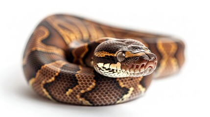 Fototapeta premium Ball python with chocolate coloration photographed against white background