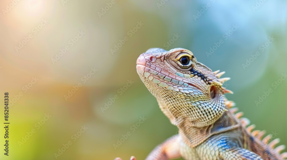 Wall mural View of an Oriental Garden Lizard against a blurred background