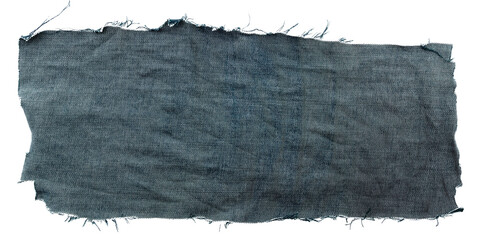 Piece of torn denim on a white background. Denim texture