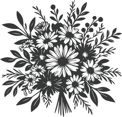 Artistic Mixed Flower Bouquet Silhouette Vector Elements
