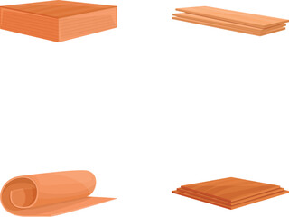 Floor material icons set cartoon vector. Timber plank such as parquet laminate. Construction material