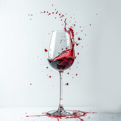 Splash of red wine in a glass close-up, isolated on a white background. Illustration for advertising wine, winery, winemaking.