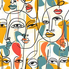 Abstract Colorful Faces Seamless Pattern 