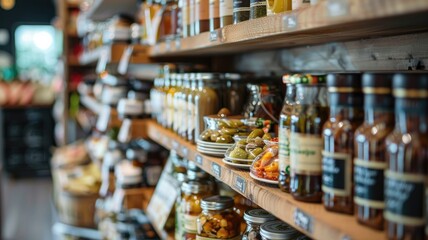 Shelves of assorted glass jars and bottles in store