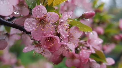 Lovely blossoms from a garden during a rainy afternoon