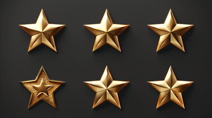 Obraz premium Realistic gold star set vector with a star rating