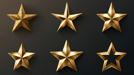 Obraz premium Realistic gold star set vector with a star rating