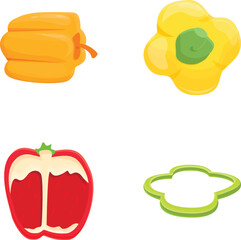 Sweet pepper icons set cartoon vector. Sweet pepper of various color. Food, vegetable