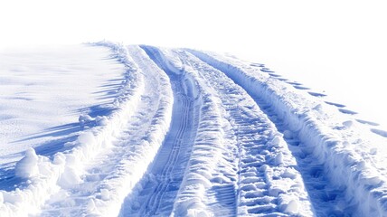Obraz premium Snow-covered road with tire tracks in bright, serene winter landscape