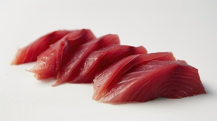Tuna sashimi against a white backdrop