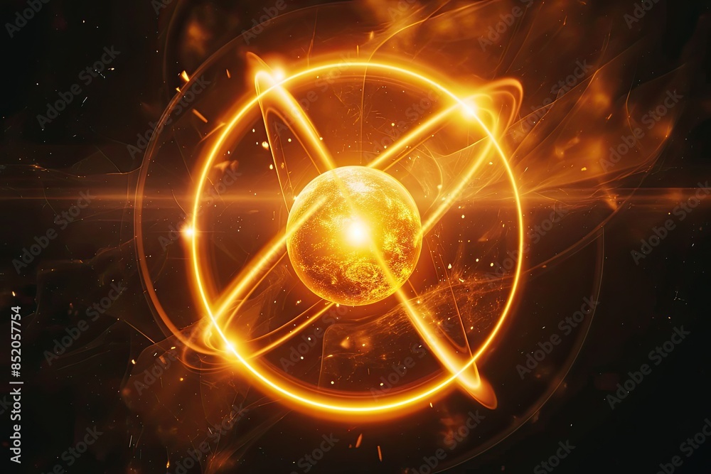 Fototapete a computer screen with a glowing sphere in the middle, explore the principles of nuclear physics