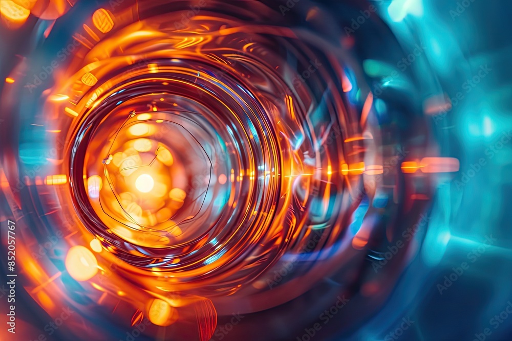 Leinwandbilder a computer screen with a glowing sphere in the middle, explore the principles of nuclear physics