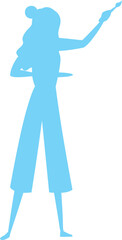 Blue silhouette artist holding brush poised create masterpiece, faceless painter ready paint canvas. Genderneutral profile artiste, creativity concept, simple blue monochrome. Isolated white