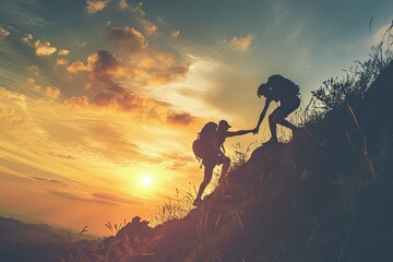 two people on a mountain reaching hands, Timeless furniture pieces with enduring style