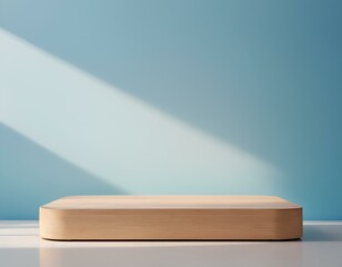 Wooden Podium for Product Display with Light Blue Background
