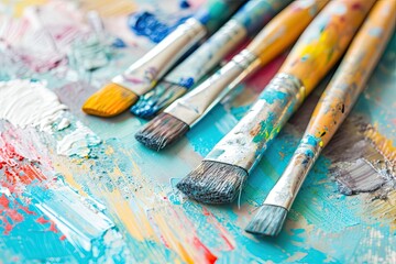 a close up of paint brushes on a table, Join a local hobby group