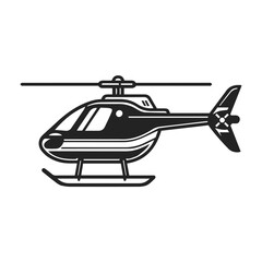 Black silhouette of helicopter on white background. Side front view.  Vector illustration