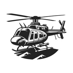 Military helicopter illustration on white background. helicopter front view vector design. Black silhouette military helicopter vector illustration.