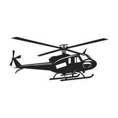 Military helicopter illustration on white background. helicopter front view vector design. Black silhouette military helicopter vector illustration.