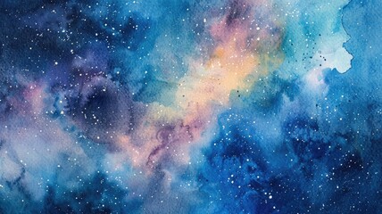 Fototapeta premium Colorful watercolor painting of night sky with stars and nebulas