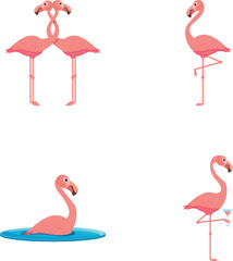 Cute flamingo icons set cartoon vector. Pink flamingo bird. Cartoon character
