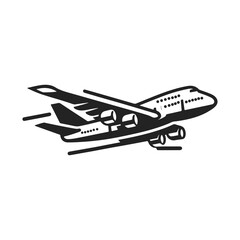 Flying airplane in silhouette style. Vector illustration