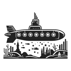 Military silhouette submarine icon on a white background. flat vector illustration.