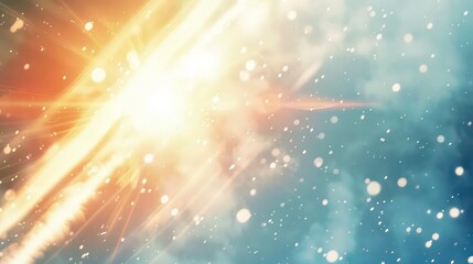 Fototapeta premium Shining sun glare rays with lens flare, featuring glowing sunlight and white beams against a sky background. An ethereal and radiant visual perfect for stunning effects. Generative AI