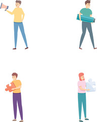 Realization concept icons set cartoon vector. People achieve result. Personal growth, career progress
