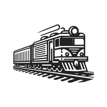 recommend clip art: Black silhouette retro train engine with large coal smoke graphic design vector