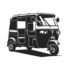 Icon symbol of a Tuk-tuk, a motorized three wheeled taxi which is a popular mode of transportation in South East Asia.