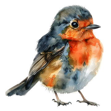 watercolor robin bird portrait on white clip art preview