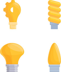Bulb icons set cartoon vector. Various glowing smart lamp. Idea, creative, technology