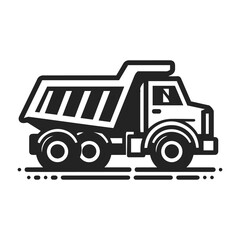Black and White Dump Truck Icon, Streamlined Vector Art