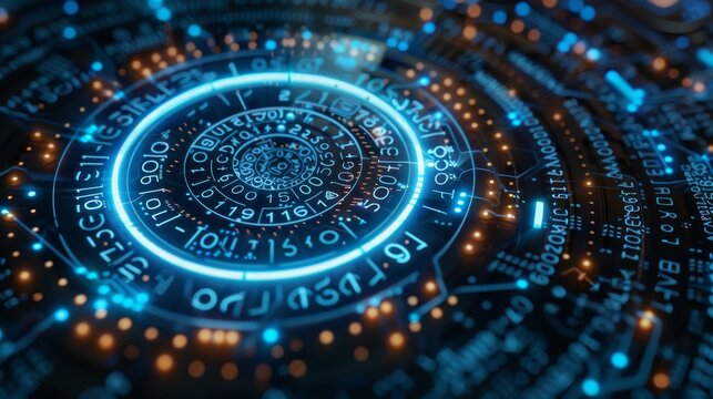 Data encryption  intricate patterns of encrypted symbols emphasizing information protection