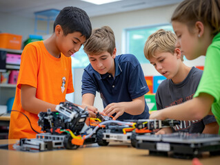 Children Engaged in Robotics Workshop