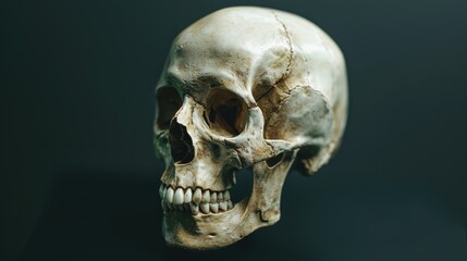 Obraz premium Fake model skull for drawing purposes on a black backdrop A tool for anatomy and art education