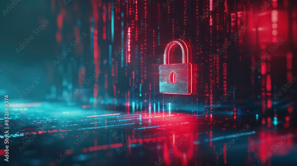 Poster protecting information and data through encryption, requiring a login with username and password for