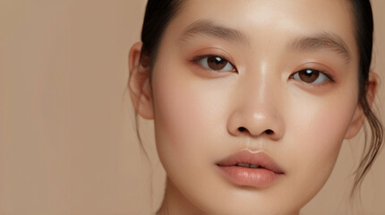 Obraz premium Close up portrait of beautiful Asian young woman in 20s with perfect glowy skin