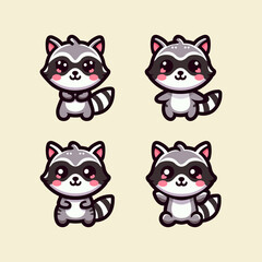 Set of raccoon vector design